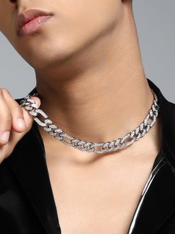 French Accent - Men's The Flatten-Bijou Chain Metallic Silver Necklace