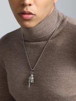 French Accent - Men's The Skelly Pendant Metallic Silver Necklace