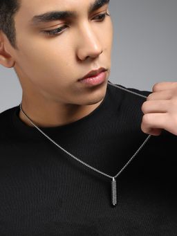 French Accent - Men's The Spiral Pendant Metallic Silver Necklace