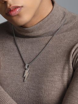 French Accent - Men's The Bijou-Flash Pendant Metallic Silver Necklace