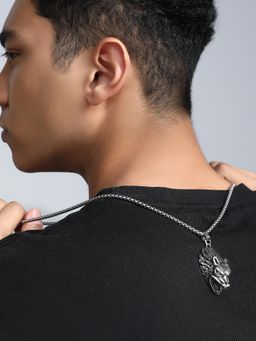 French Accent - Men's The Wolf Pendant Metallic Silver Necklace