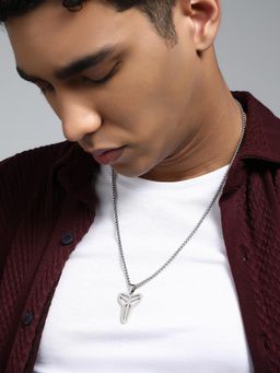 French Accent - Men's The Trinity Pendant Metallic Silver Necklace