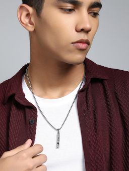 French Accent - Men's The Whistle Metallic Silver Pendant Necklace