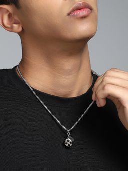 French Accent - Men's The Dice Metallic Silver Pendant Necklace