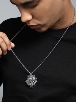 French Accent - Men's The Leo Metallic Silver Pendant Necklace