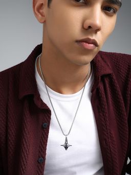 French Accent - Men's The Spinner Metallic Silver Pendant Necklace