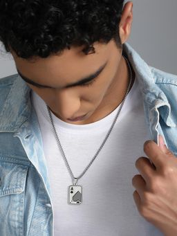 French Accent - Men's The A-Heart Metallic Silver Pendant Necklace