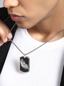 French Accent - Men's The Winged Metallic Silver Pendant Necklace