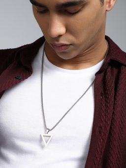 French Accent - Men's The Triad Metallic Silver Pendant Necklace