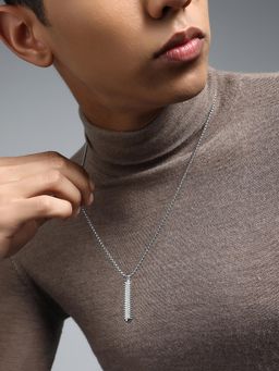 French Accent - Men's The Ripple Metallic Silver Pendant Necklace