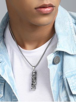 French Accent - Men's The Slayer Metallic Silver Pendant Necklace