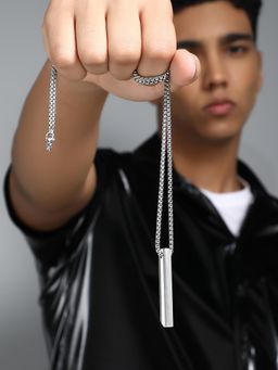 French Accent - Men's The Pipe Metallic Silver Pendant Necklace