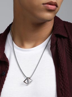 French Accent - Men's The Quad Metallic Silver Pendant Necklace
