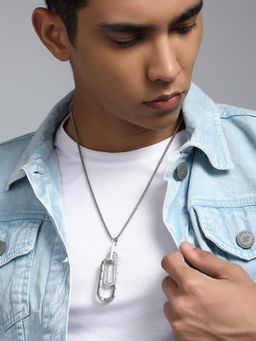 French Accent - Men's The Halos Metallic Silver Pendant Necklace