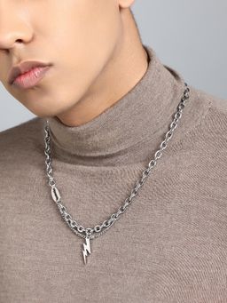 French Accent - Men's The Flash Metallic Silver Pendant Necklace