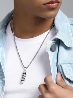 French Accent - Men's The Torque Metallic Silver Pendant Necklace