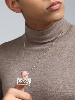 French Accent - Men's The Trasher Metallic Silver Pendant Necklace
