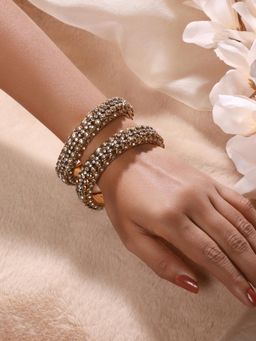 Gahan - Pack of 2 Gold-Toned CZ Stone Embellished Bangles