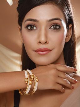 Gahan - Pack of 2 Gold Plated Pearls Beaded & CZ Studded Bangle