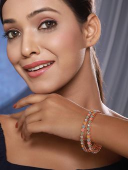 Gahan - Pack of 2 Rose Gold-Plated & Multicolored Zirconia Stone-Studded & Beaded Bangles