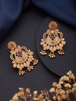 Gahan - Gold Plated Multi-Color Stone-Studded & Beaded Drop Earrings
