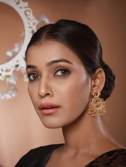 Gahan - Gold Plated Multi-Color Stone-Studded & Beaded Drop Earrings