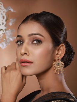 Gahan - Gold Plated Multi-Color Stone-Studded & Beaded Filgiree Drop Earrings