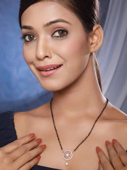 Gahan - Black Rose Gold-Plated AD-Studded & Pearl Embellished Mangalsutra