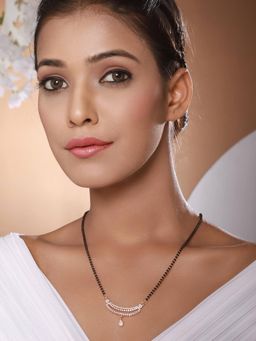 Gahan - Rose gold-Plated & White CZ Stone-Studded Mangalsutra With Earrings