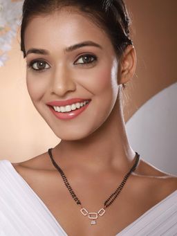 Gahan - Rose gold-Plated & White CZ Stone-Studded Mangalsutra With Earrings