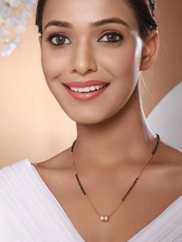 Gahan - Gold-Plated Black Artificial Stones & Beads Studded Mangalsutra