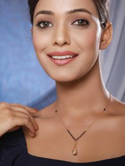 Gahan - Gold-Plated Black & White Stone-Studded Beaded Mangalsutra