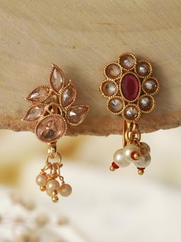 Gahan - Pack of 2 Gold-Plated Multi-Color Kundan Studded Nose Pin