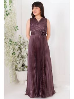 Lagorii - Wine Pleated Full-Length Party Gown