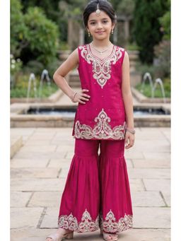 Lagorii - Rani Pink Zari Embroidered Kurta and Sharara