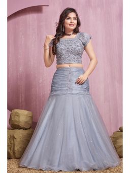 Lagorii - Powder Blue Embellished Mermaid-Style Lehenga and Choli