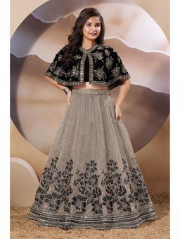 Lagorii - Midnight Black Floral Embroidered Lehenga and Choli