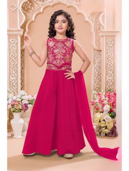 Lagorii - Rani Pink Sequins Work Top Palazzo with Dupatta