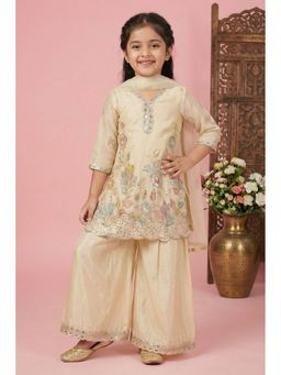 Lagorii - Cream Embroidered Kurta Palazzo with Dupatta