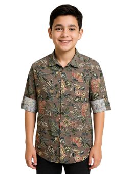 CHARCHIT - Boys Brown Full Sleeves Floral Printed Casual Shirt