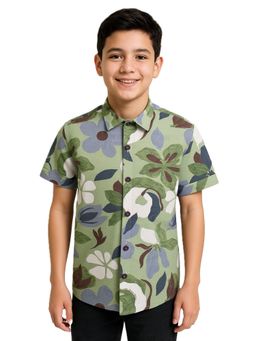 CHARCHIT - Boys Green Half Sleeves Floral Printed Casual Shirt