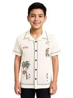 CAVIO - Boys Cream Half Sleeves Embroidered Shirt
