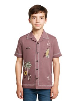 CAVIO - Boys Orange Half Sleeves Embroidered Shirt