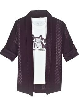 CHARCHIT - Boys Purple Textured Trendy Casual Jacket and T-Shirt