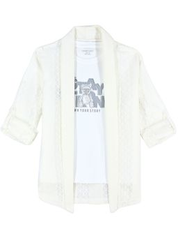 CHARCHIT - Boys White Textured Trendy Casual Jacket and T-Shirt