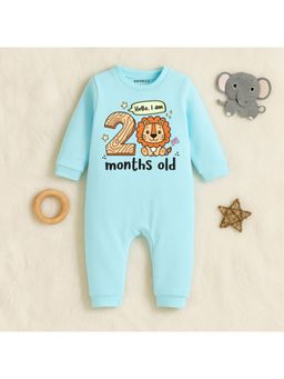 KNITROOT - Birthday Theme Full Sleeves Hello, I Am 2 Months Romper - Blue