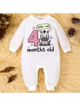 KNITROOT - Birthday Theme Full Sleeves Hello, I Am 4 Months Romper - White