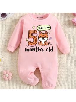 KNITROOT - Birthday Theme Full Sleeves Hello, I Am 5 Months Romper - Pink