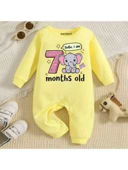 KNITROOT - Birthday Theme Full Sleeves Hello, I Am 7 Months Romper - Yellow