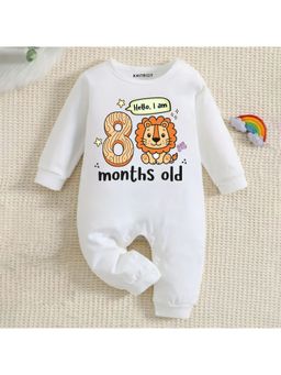 KNITROOT - Birthday Theme Full Sleeves Hello, I Am 8 Months Romper - White